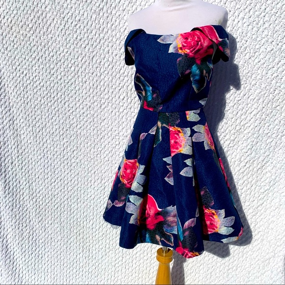 NWT Small L’atiste Floral Off Shoulder Cap Sleeve Mini Dress Prom Hoco Wedding - Picture 2 of 12